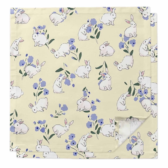 Easter Bunny Cloth Napkins, Spring Purple Flower Rustic Rabbit Yellow Washable and Reusable Dinner Napkins Set of 2, Table Napkin for Kitchen Party Birthday Wedding Hotel Housewarming 20"x20"