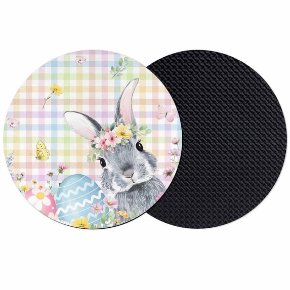 Easter Bunny Coasters Set of 2, Absorbent Coasters for Drinks, Blue Easter Eggs Spring Floral Colorful Plaid Coaster for Desk Coffee Table Protection, Home Decor House Warming Gifts 4"