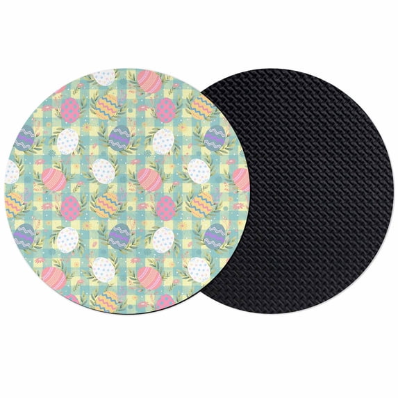 Easter Bunny Coasters Set of 2, Absorbent Coasters for Drinks, Colorful Eggs Spring Leaves Daisy Yellow Green Check Coaster for Desk Coffee Table Protection, Home Decor House Warming Gifts 4"