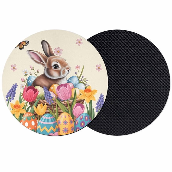 Easter Bunny Coasters Set of 2, Absorbent Coasters for Drinks, Colorful Eggs Spring Tulips Flower Vintage Coaster for Desk Coffee Table Protection, Home Decor House Warming Gifts 4"