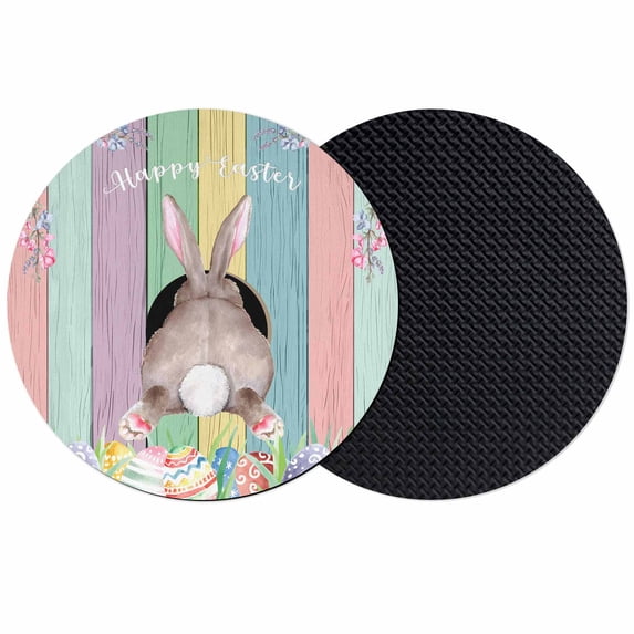 Easter Bunny Coasters Set of 2, Absorbent Coasters for Drinks, Eggs Cute Rabbit Colorful Wooden Grain Rustic Coaster for Desk Coffee Table Protection, Home Decor House Warming Gifts 4"