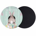 thumbnail image 1 of Easter Bunny Coasters Set of 2, Absorbent Coasters for Drinks, Eggs Cute Rabbit Green Wooden Plank Country Coaster for Desk Coffee Table Protection, Home Decor House Warming Gifts 4", 1 of 8
