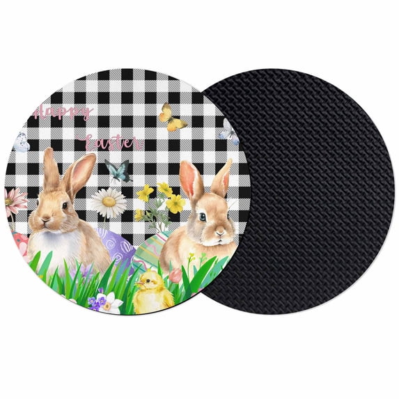 Easter Bunny Coasters Set of 2, Absorbent Coasters for Drinks, Spring Easter Eggs Chicken Black White Plaid Coaster for Desk Coffee Table Protection, Home Decor House Warming Gifts 4"