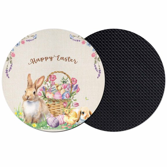 Easter Bunny Coasters Set of 2, Absorbent Coasters for Drinks, Spring Easter Eggs Floral Burlap Rustic Coaster for Desk Coffee Table Protection, Home Decor House Warming Gifts 4"