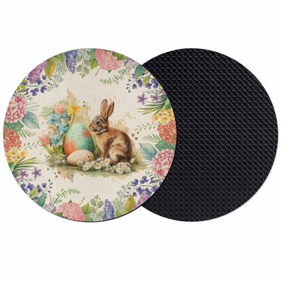 Easter Bunny Coasters Set of 2, Absorbent Coasters for Drinks, Spring Floral Blossom Easter Eggs Burlap Coaster for Desk Coffee Table Protection, Home Decor House Warming Gifts 4"