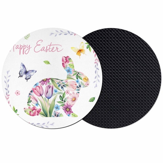 Easter Bunny Coasters Set of 2, Absorbent Coasters for Drinks, Spring Flower Daisy Tulips Pastoral Butterfly Coaster for Desk Coffee Table Protection, Home Decor House Warming Gifts 4"