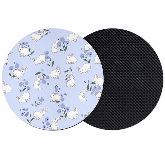 Easter Bunny Coasters Set of 2, Absorbent Coasters for Drinks, Spring Purple Flower Rustic Rabbit Blue Coaster for Desk Coffee Table Protection, Home Decor House Warming Gifts 4"