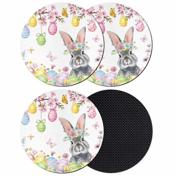 Easter Bunny Coasters Set of 4, Absorbent Coasters for Drinks, Colorful Easter Eggs Spring Pink Peach Flowers Coaster for Desk Coffee Table Protection, Home Decor House Warming Gifts 4"