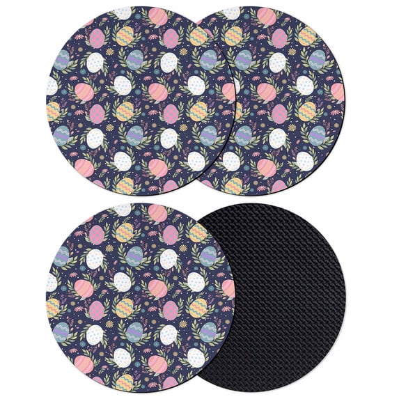 Easter Bunny Coasters Set of 4, Absorbent Coasters for Drinks, Colorful Eggs Spring Leaves Daisy Navy Blue Coaster for Desk Coffee Table Protection, Home Decor House Warming Gifts 4"