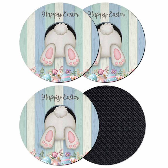 Easter Bunny Coasters Set of 4, Absorbent Coasters for Drinks, Cute Rabbit Eggs Flowers Farmhouse Wood Coaster for Desk Coffee Table Protection, Home Decor House Warming Gifts 4"