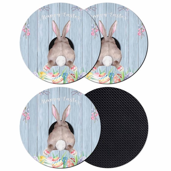 Easter Bunny Coasters Set of 4, Absorbent Coasters for Drinks, Eggs Cute Rabbit Purple Wooden Grain Rustic Coaster for Desk Coffee Table Protection, Home Decor House Warming Gifts 4"