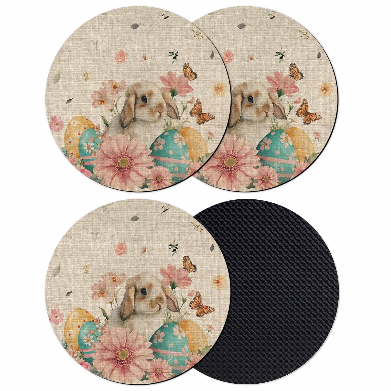 Easter Bunny Coasters Set of 4, Absorbent Coasters for Drinks, Eggs ...