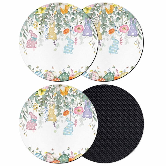 Easter Bunny Coasters Set of 4, Absorbent Coasters for Drinks, Eucalyptus Leaves Spring Easter Eggs Country Coaster for Desk Coffee Table Protection, Home Decor House Warming Gifts 4"