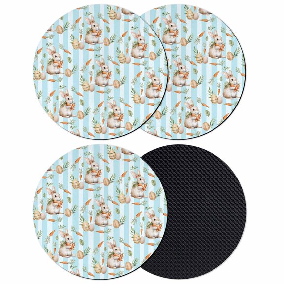 Easter Bunny Coasters Set of 4, Absorbent Coasters for Drinks, Spring Easter Eggs Botanical Blue Striped Coaster for Desk Coffee Table Protection, Home Decor House Warming Gifts 4"