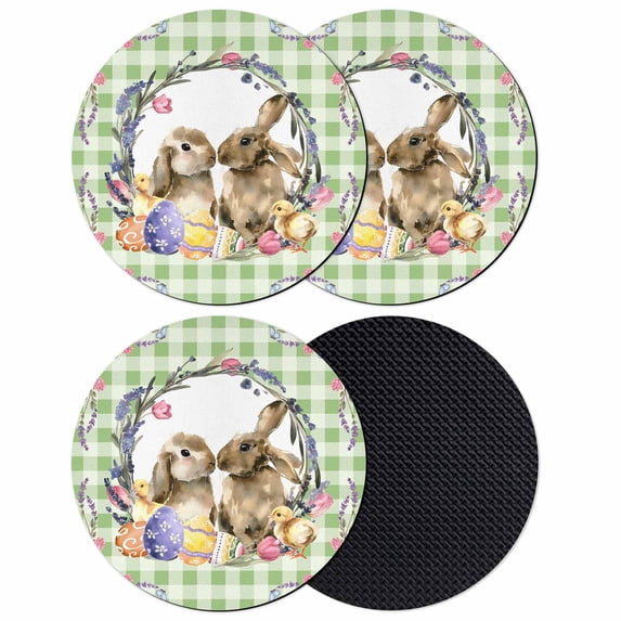 Easter Bunny Coasters Set of 4, Absorbent Coasters for Drinks, Spring Easter Eggs Chick Floral Sage Green Check Coaster for Desk Coffee Table Protection, Home Decor House Warming Gifts 4"