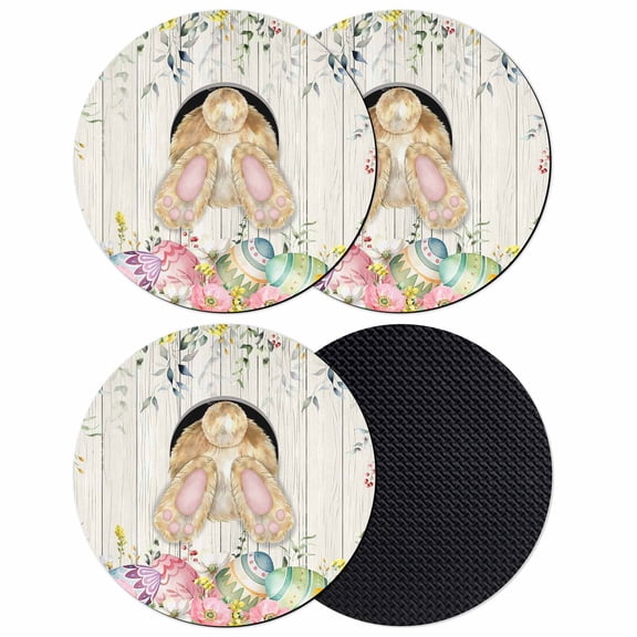 Easter Bunny Coasters Set of 4, Absorbent Coasters for Drinks, Spring Easter Eggs Eucalyptus Flowers Wooden Coaster for Desk Coffee Table Protection, Home Decor House Warming Gifts 4"