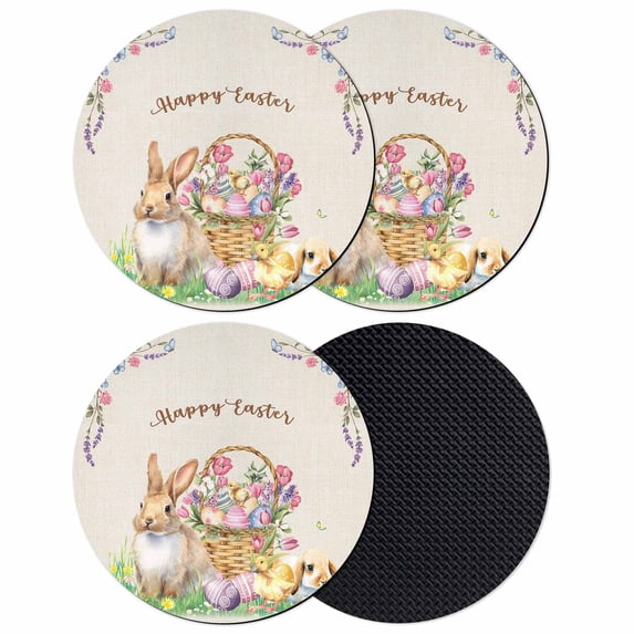 Easter Bunny Coasters Set of 4, Absorbent Coasters for Drinks, Spring Easter Eggs Floral Burlap Rustic Coaster for Desk Coffee Table Protection, Home Decor House Warming Gifts 4"