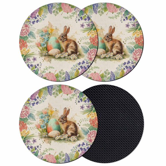 Easter Bunny Coasters Set of 4, Absorbent Coasters for Drinks, Spring Floral Blossom Easter Eggs Burlap Coaster for Desk Coffee Table Protection, Home Decor House Warming Gifts 4"