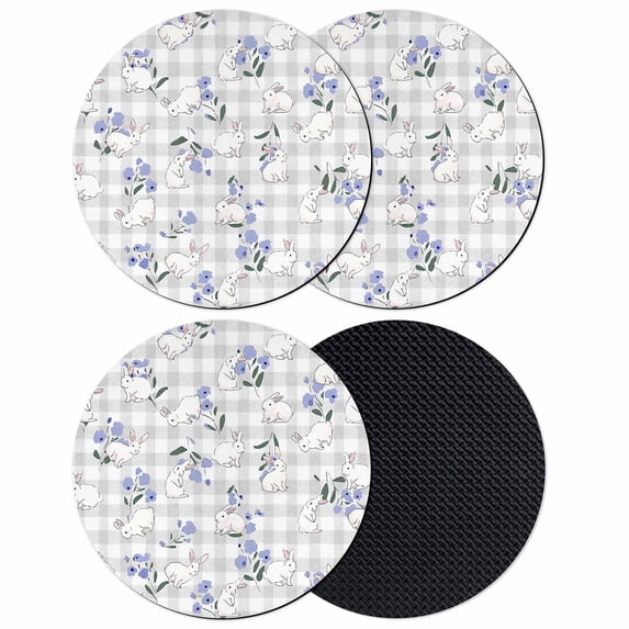 Easter Bunny Coasters Set of 4, Absorbent Coasters for Drinks, Spring Purple Flower Rustic Farmhouse Grey Plaid Coaster for Desk Coffee Table Protection, Home Decor House Warming Gifts 4"