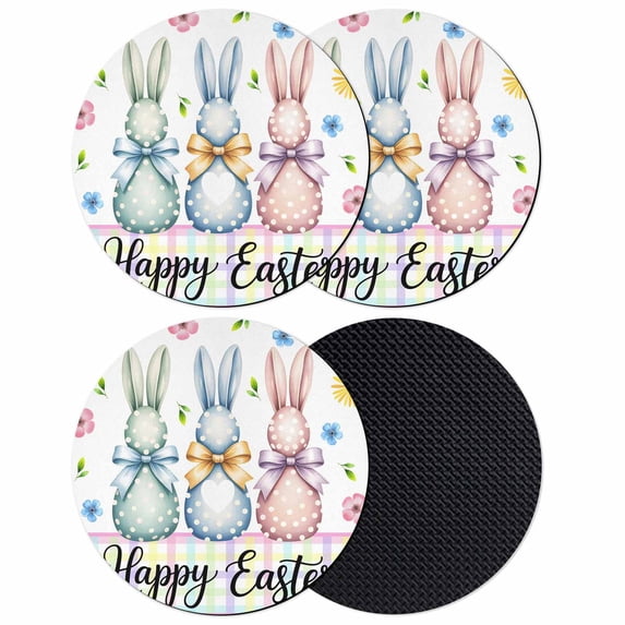 Easter Bunny Coasters Set of 4, Absorbent Coasters for Drinks, Spring Watercolor Polka Dot Flower Plaid Coaster for Desk Coffee Table Protection, Home Decor House Warming Gifts 4"