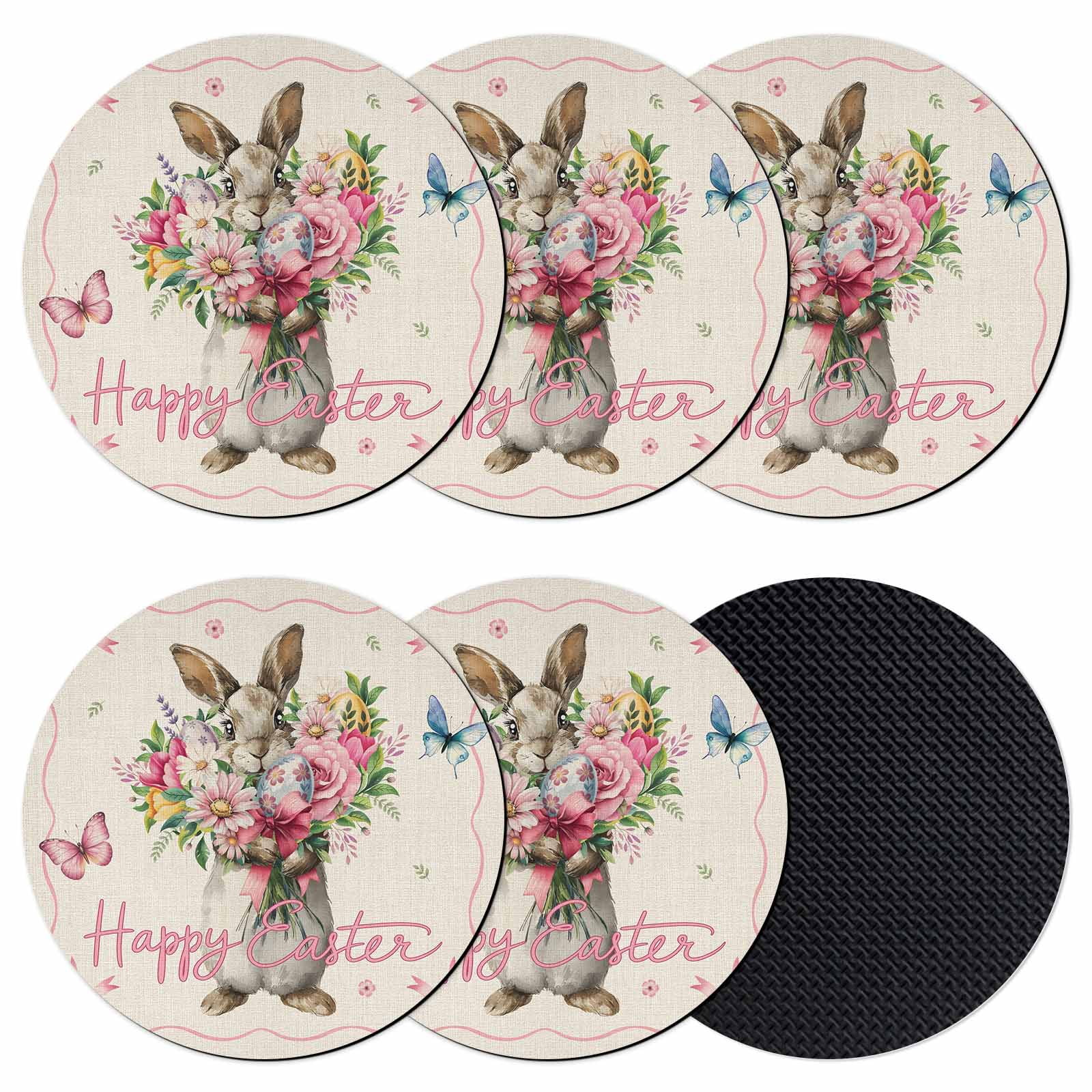 Easter Bunny Coasters Set of 6, Absorbent Coasters for Drinks, Cute ...