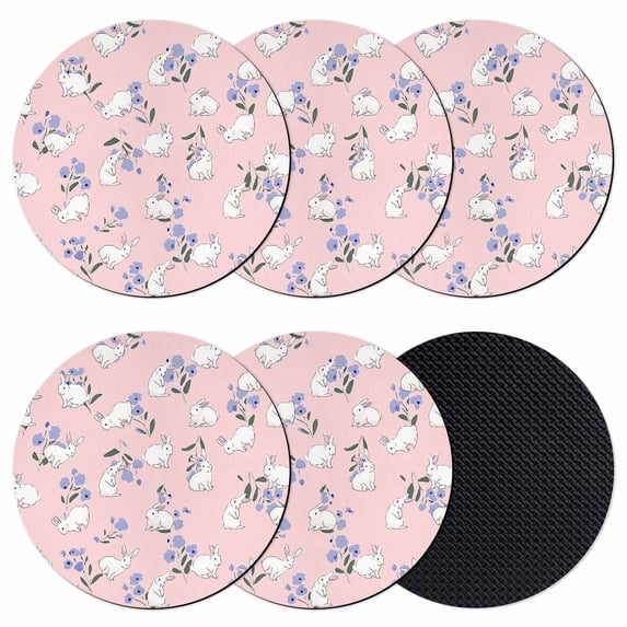 Easter Bunny Coasters Set of 6, Absorbent Coasters for Drinks, Spring Purple Flower Rustic Rabbit Pink Coaster for Desk Coffee Table Protection, Home Decor House Warming Gifts 4"