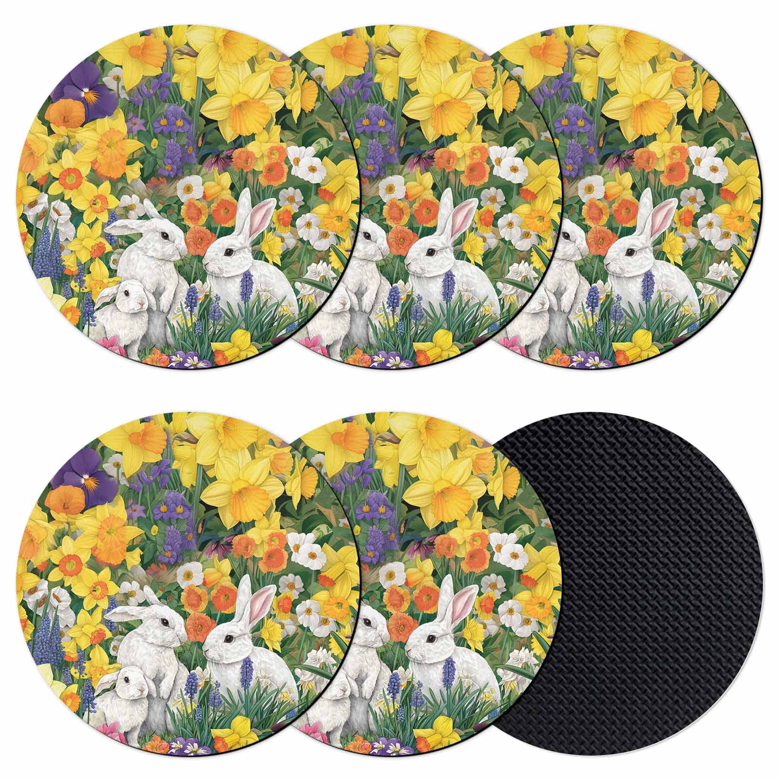 Easter Bunny Coasters Set of 6, Absorbent Coasters for Drinks, Yellow ...
