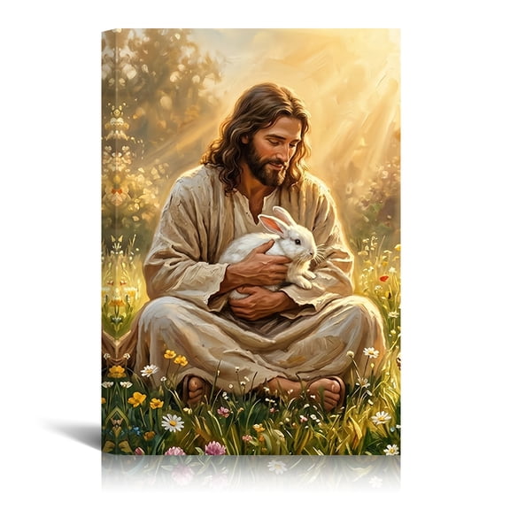 Easter Bunny and Colorful Eggs Canvas Wall Art - Cute Spring Animal Pictures for Kids Room Bedroom Decor, Wall Decor for Living Room, Bedroom & Nursery, Ready to Hang