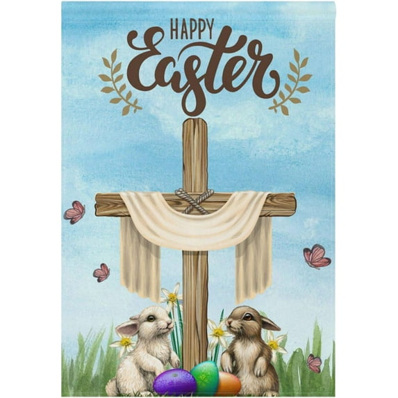 Easter Bunny Colorful Eggs Garden Flag 12 x 18 Double Sided Easter Peeps Lilies Flower Butterfly Welcome Spring Small Vertical House Flags Outdoor Banner Seasonal Outside Decor for Yard Farmhouse