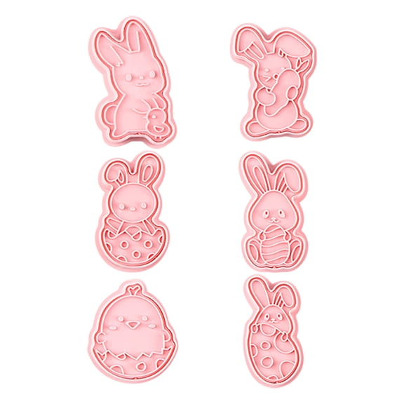 Easter Bunny Cookie Cutter Set 3D Embosser Stamp Plastic Press Mold for Fondant Icing Biscuits Pastry Baking Tools 6 Pieces