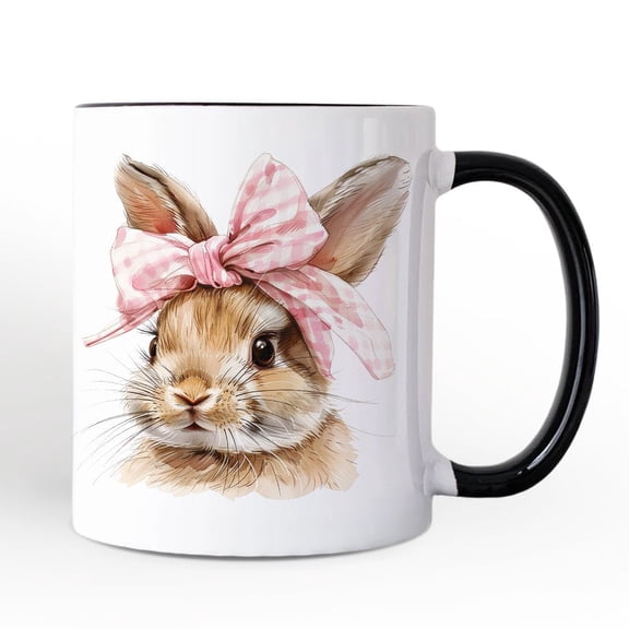 Easter Bunny Coquette Pink Bow Mug, Cute Watercolor Spring Gift