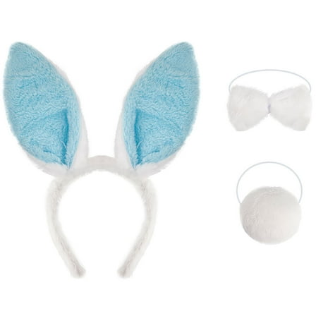 Easter Bunny Costume Set Rabbit Ears Headband Bunny Tail and Bow Tie Costume Accessories for Kids/Adult (Blue 3PCS)