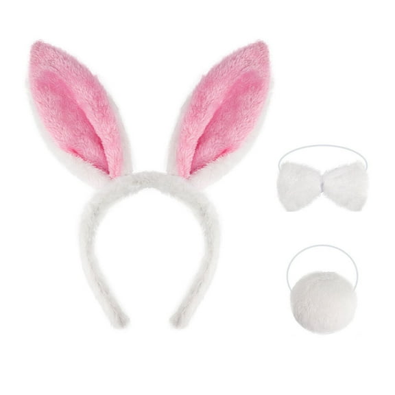 Easter Bunny Costume Set Rabbit Ears Headband Bunny Tail and Bow Tie Costume Accessories for Kids/Adult (Pink 3PCS)