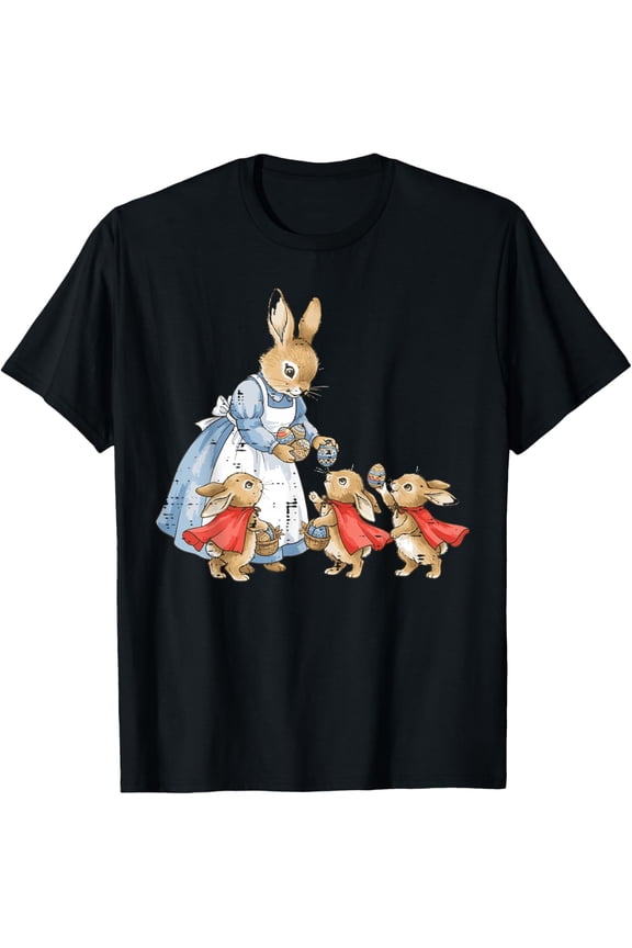Easter Bunny Cottagecore Vintage Rabbit Women Girls Kids T-Shirt- Classic Cotton Crew Neck T-Shirt 2026 Trendy Easter Bunny Egg Graphic Tee Heavyweight Casual Top for Adults