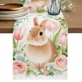 thumbnail image 1 of Easter Bunny Cotton Linen Table Runner for Dining Kitchen, Pink Tulip Flowers Rabbit Country Botanical Wedding Outdoor Party Tablerunners, Dresser Scarf Coffee Tablecloth Runners 13x36 Inches, 1 of 9