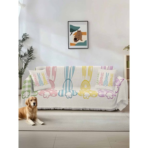 Easter Bunny Couch Cover, Farmhouse Rabbit Butt Polka Dot Spring Sofa Cover Blanket for Loveseat Couches,Sectional Sofa Slipcover Furniture Protector for Living Room Bedroom 71''x118''