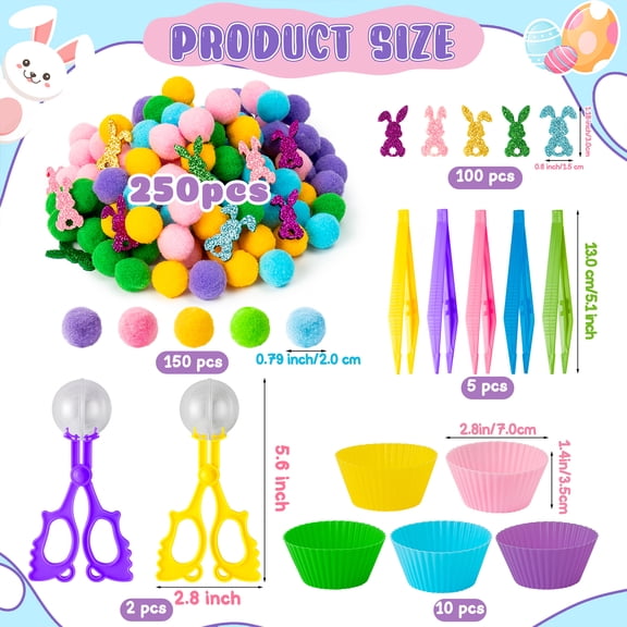 Easter Bunny Counting Sorting Toy Set for Easter Party Game Toy,268 Pieces (Fine Glitter)