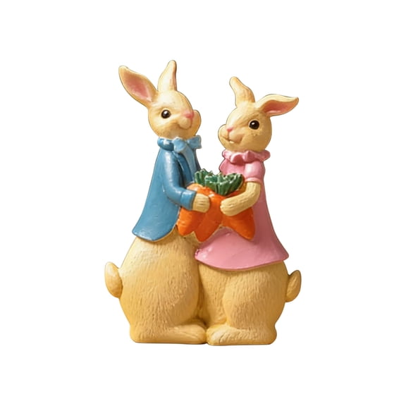 Easter Bunny Couple Figurine with Carrots,Resin Rabbit Statue,Spring Tabletop Decor for Home,Kitchen,Living Room,Mantel,Shelf,Bedroom,office,Party,Wedding,Baby Shower,Holiday