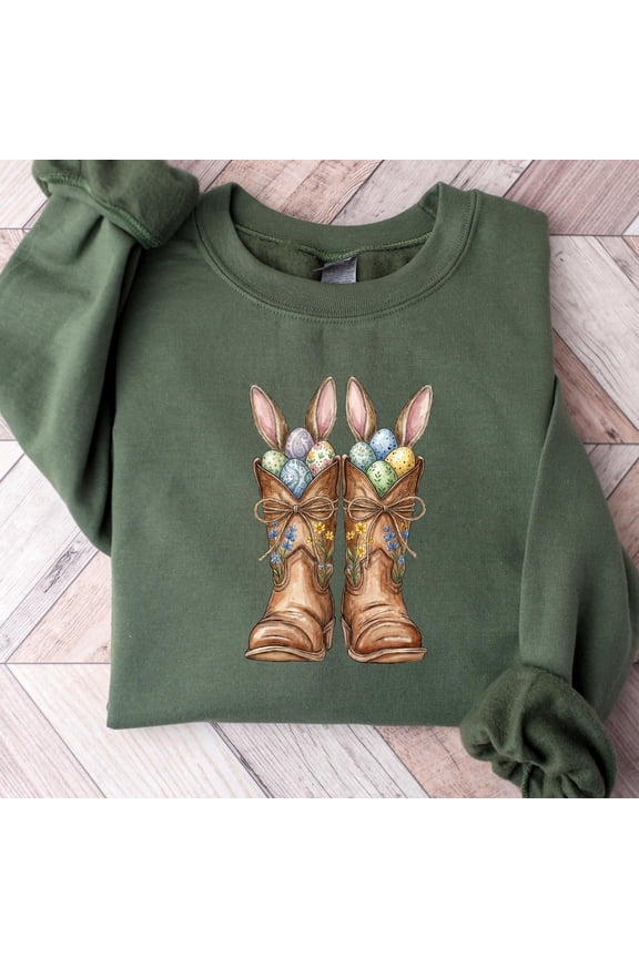 Easter Bunny Cowboy Boots Sweatshirt,Howdy Easter Sweatshirt Western Easter Sweater, Spring Farmhouse Bunny Sweat, Cute Country Easter