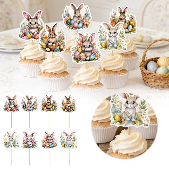 Easter Bunny Cupcake Toppers Rabbit Cake Picks for Happy Easter Spring Theme Party Supplies Happy Day!