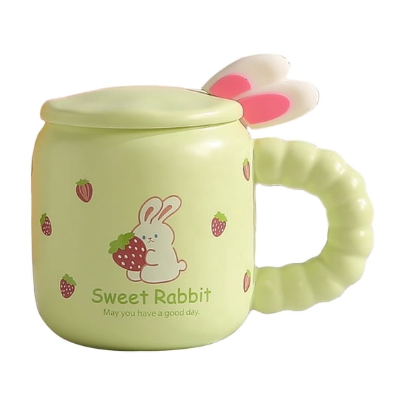 Easter Bunny Cups Cute Ceramic Bunny Mugs with Lid and Spoon Rabbit Ear Novelty Gifts for Easter Party Supplies Friends Rabbit Lover