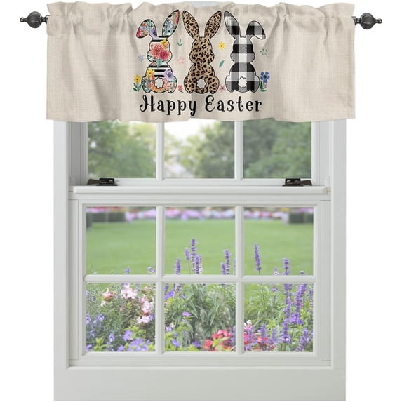 Easter Bunny Curtain Valances Windows Rabbit Easter Eggs Kitchen Curtain Valances Rod Pocket Spring Floral Window Curtain Short Topper Curtains For Valentiens Day Decor Wedding Party,54x18 inch