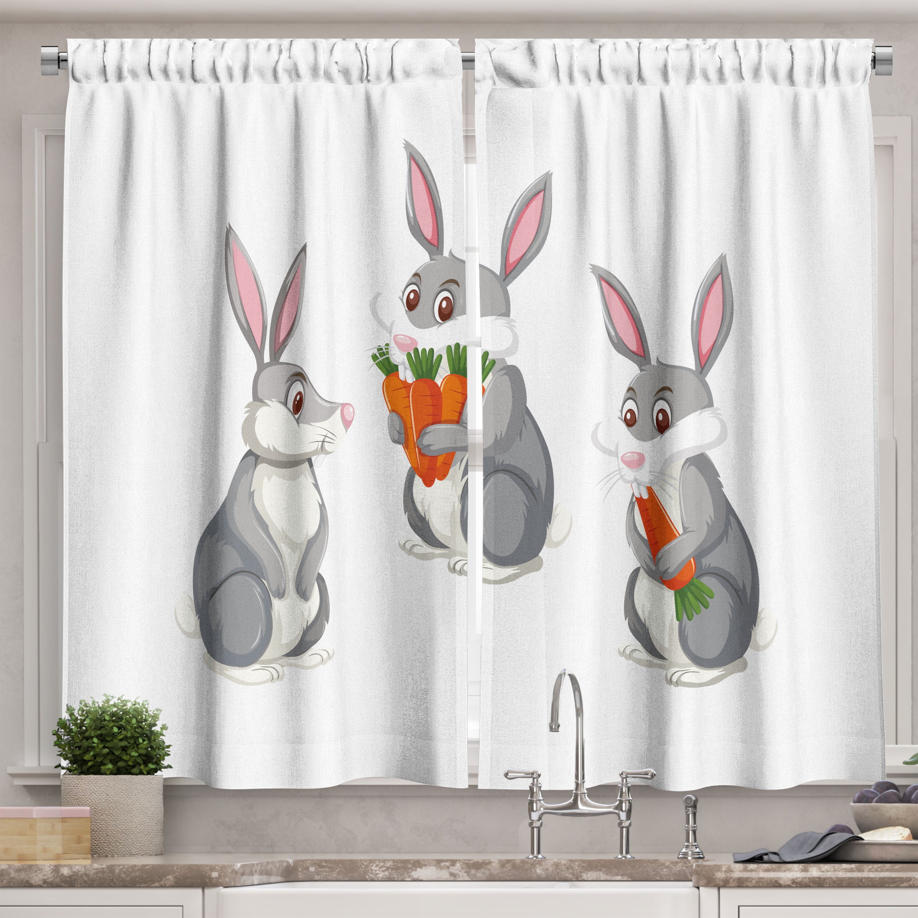 Easter Bunny Curtains 2 Panels Set, Funny Three Rabbits Cartoon for ...