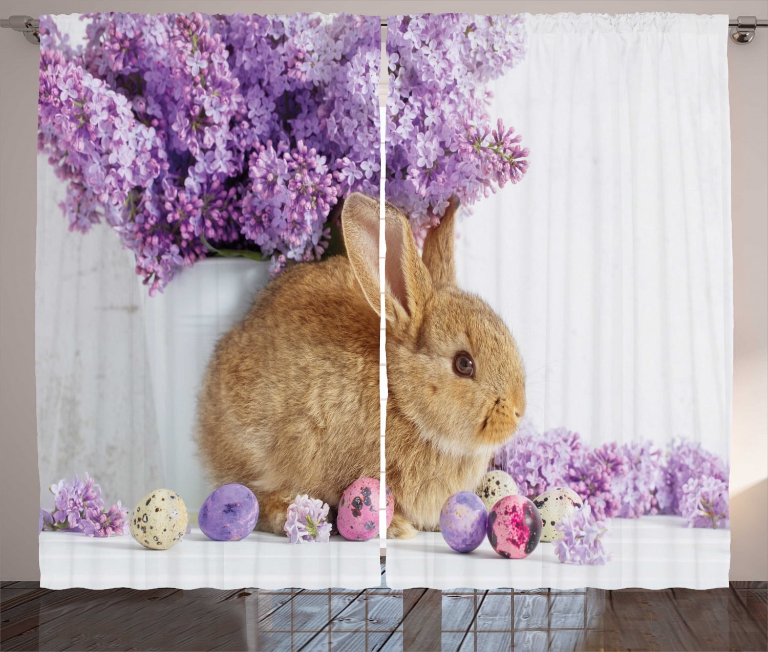 Ambesonne Easter Bunny Curtains 2 Panel Set, Rabbit Photo, 108" x 90 ...