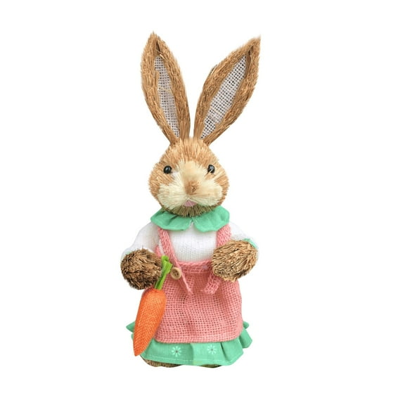 Easter Bunny Decor, 13.7in Large Bunnies Statue Outdoor Porch Decorations with Carrot, Sisal Tall Bunny Topiary Easter Standing Straw Rabbit for Indoor Garden Farmhouse Front Door