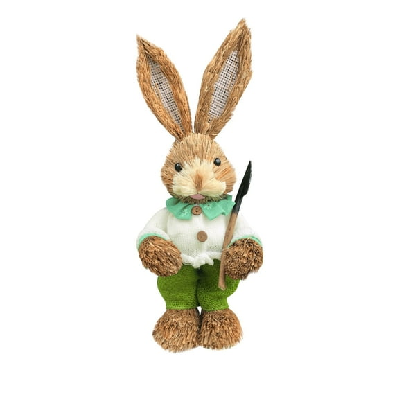 Easter Bunny Decor, 13.7in Large Bunnies Statue Outdoor Porch Decorations with Carrot, Sisal Tall Bunny Topiary Easter Standing Straw Rabbit for Indoor Garden Farmhouse Front Door