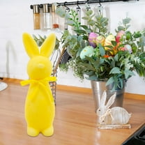 Easter Bunny Decor with Bow, 9.84"" Flocking Rabbit Tabletop Ornament for Easter Centerpieces, Cute Easter Rabbit Statue for Spring Home Office Table Decor, Party Supplies Gifts for Friends
