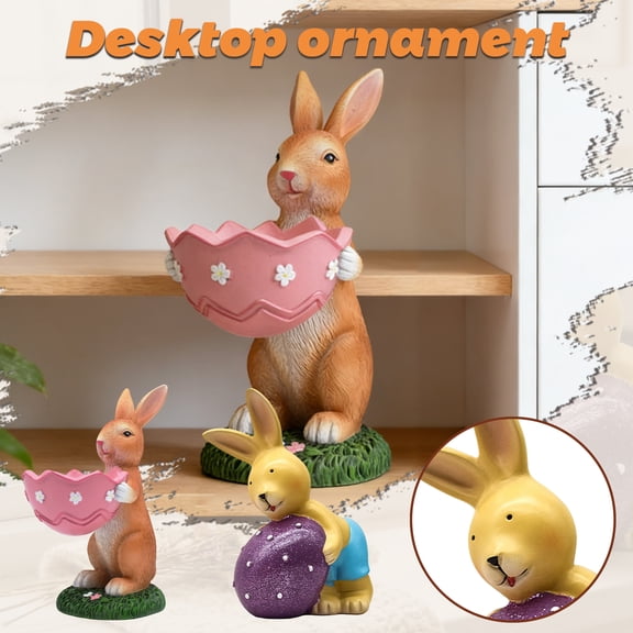 Easter Bunny Decor, Cartoon Rabbit Egg Figurine For Home Tabletop Shelf Living Room Bedroom Party Decorations - Pink Easter Themed Ornament For Spring Holiday Celebrations,
