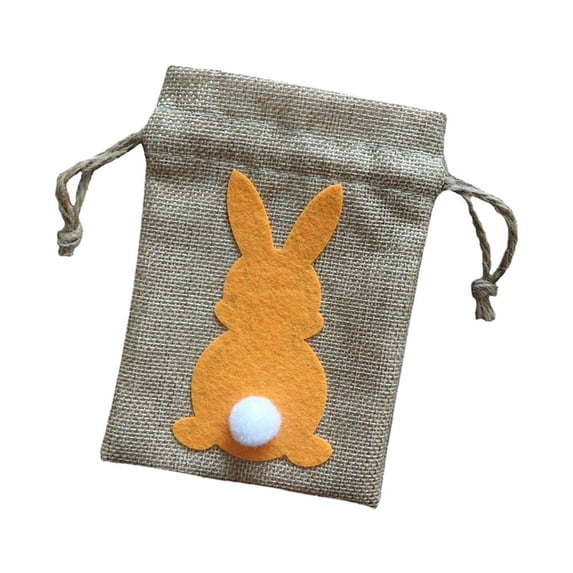 Easter Bunny Decor Drawstring Burlap Bag 4x5.5inch for Kids Birthday Party Accessory Durable Lightweight Easily Open or Close Washable Orange