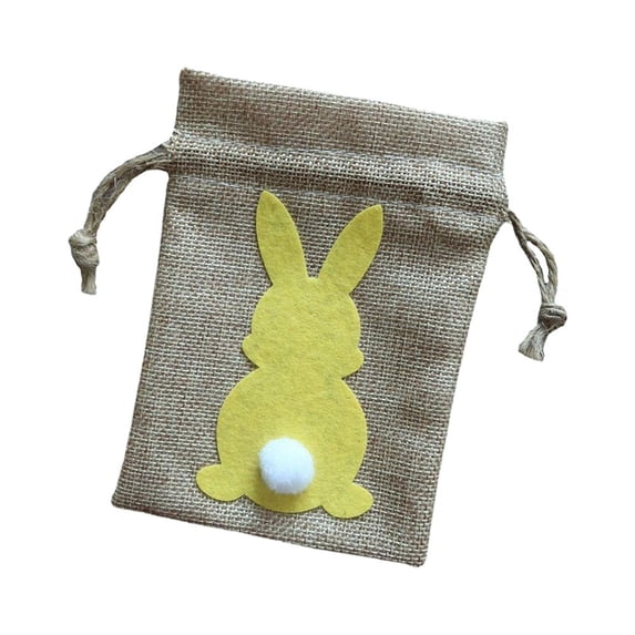 Easter Bunny Decor Drawstring Burlap Bag 4x5.5inch for Kids Birthday Party Accessory Durable Lightweight Easily Open or Close Washable Yellow